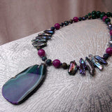 handcrafted chunky semi-precious stone statement necklace unique long design