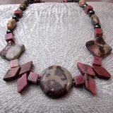 unique beaded necklace handmade semi-precious rhodonite hematite beads
