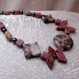 handmade rhodonite and hematite beaded semi-precious stone necklace