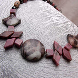 rhodonite semi-precious bead necklace set with hematite