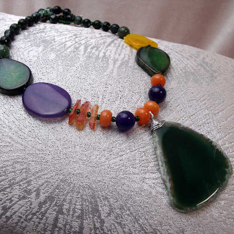 Chunky bead necklace, unique handmade semi-precious statement necklace B4