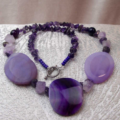 Chunky semi-precious bead necklace,  Unique Purple Statement Necklace B6
