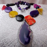 bright bold chunky statement necklace, handcrafted chunky semi-precious bead necklace