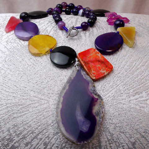 Unique semi-precious bead necklace, handmade statement necklace B7