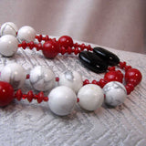 red white black semi-precious bead necklace