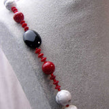red white black semi-precious bead necklace