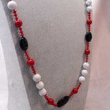 
long red black white semi-precious bead necklace
