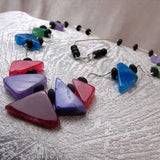 colourful agate semi-precious beads set in sterling silver necklace