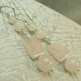 pink rose quartz semi-precious bead earrings