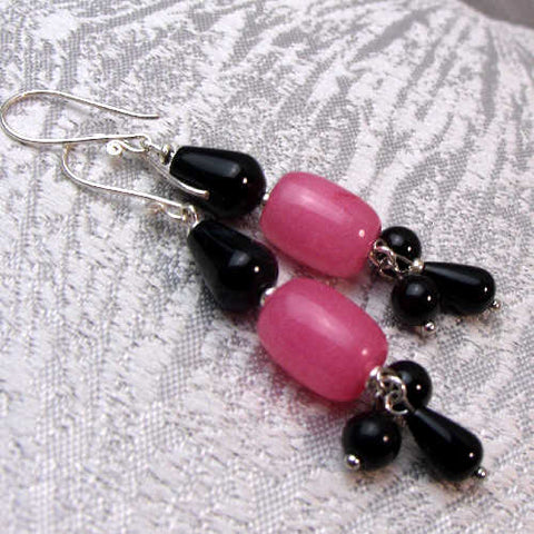 pink, black semi-precious statement earrings