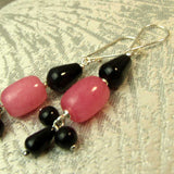 unique handcrafted semi-precious bead earrings pink black