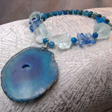 unique handcrafet5d blue semi-precious stone necklace, bold, statement, unique