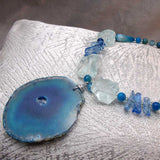 unique handcrafted semi-precious stone statement necklace, unique, big. bold