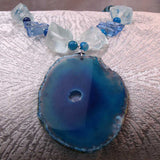 chunky blue semi-precious stone pendant necklace