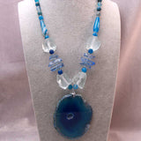 handcrafted blue semi-precious stone necklace, chunky bold, unique
