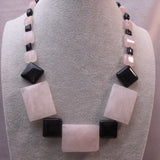 chunky pink black bead statement necklace