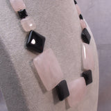 unique handmade statement necklace chunky pink black semi-precious beads