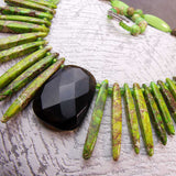 chunky bead statement necklace, chunky green brown statement necklace