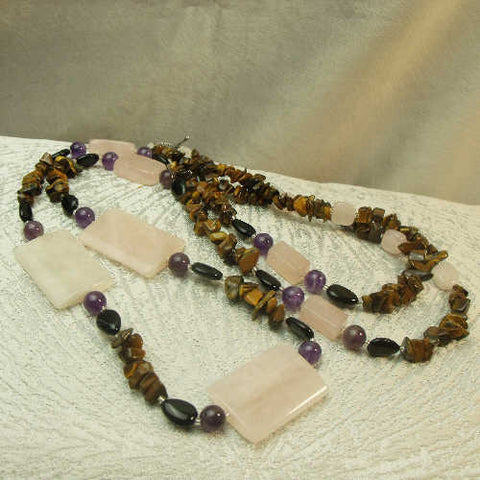 Long handmade semi-precious bead necklace, unique, statement jewellery B16
