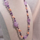 semi-precious bead necklace amethyst set with coral