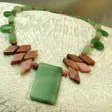 handcrafted necklace green aventurine rhodonite semi-precious beads