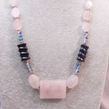 handmade pink rose quartz semi-precious necklace