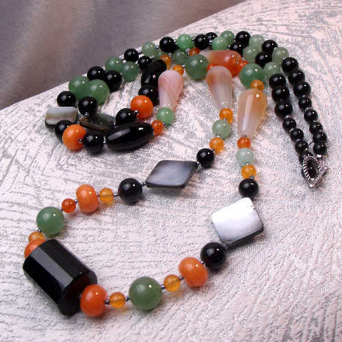Long handmade semi-precious bead necklace, unique, statement jewellery B16