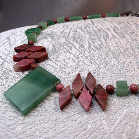 Semi-precious bead necklace, unique, green, statement, handmade B12