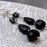 Black semi-precious bead earrings, handmade jewellery B32