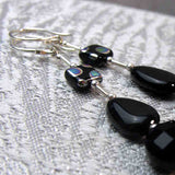 Black semi-precious bead earrings, handmade jewellery B32