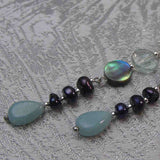 long semi-precious bead earrings set with freshwater perals
