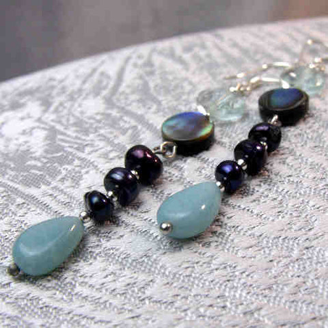 semi-precious bead earrings, handmade semi-precious jewellery B33