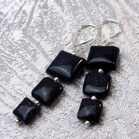 Blue semi-precious bead earrings, handmade semi-precious jewellery B34