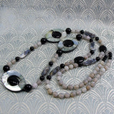 unique long chunky necklace, long black semi-precious stone necklace