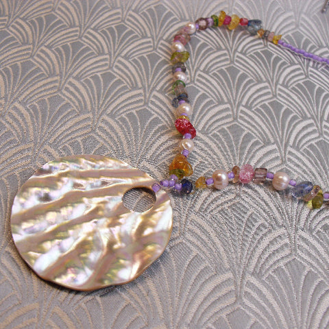 Quartz semi-precious necklace, shell handmade necklace SPS A4