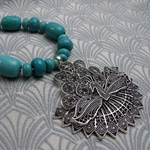 Semi-precious necklace, blue chunky handmade neckalce CC05