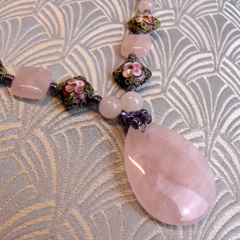 Pink semi-precious necklace, quartz handmade necklace SPS A9