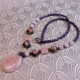 pink semi-precious necklace, rose quartz necklace handmade uk