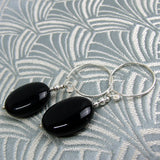 long black onyx semi-precious earrings, long semi-precious stone  earrings black onyx