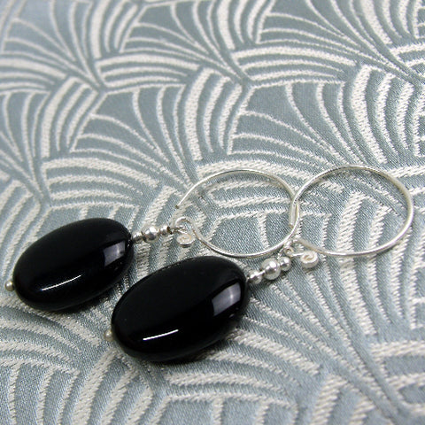 Long black handmade drop earrings, black dangle earrings CC27