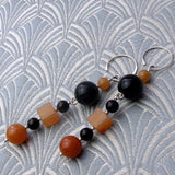 long black orange semi-precious earrings
