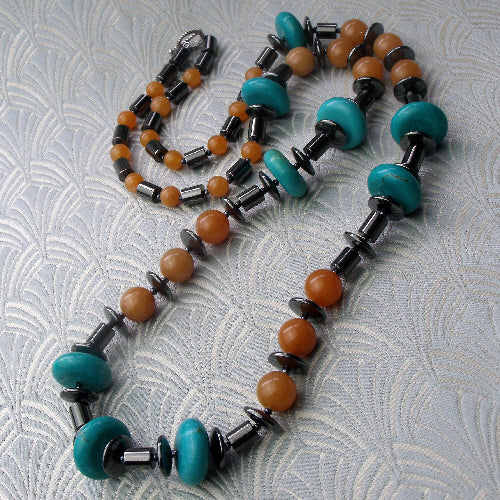 long chunky semi-precious stone necklace, long chunky handmade necklace