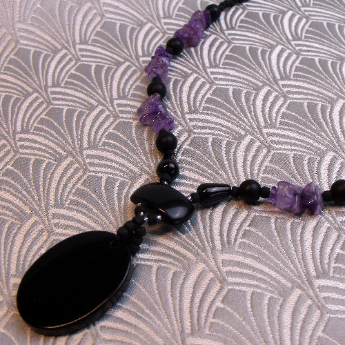 black onyx necklace, unique black semiprecious stone necklace uk, handcrafted necklace, black jewellery