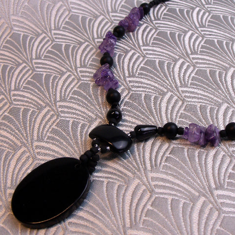 Black Onyx semi-precious necklace, handmade necklace SPS A14
