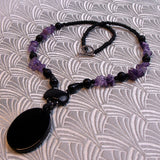 unusual black semi-precious stone necklace handmade black onyx