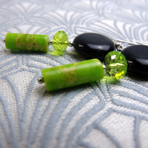 black green handmade earrings, black green drop earrings, semi-precious earrings