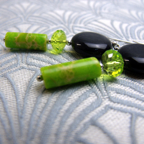 Unique handmade earrings, green semi-precious stone earrings, unusual handcrafted jewellery CC11