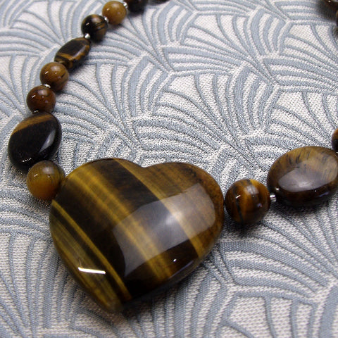 Tigers eye necklace, chunky necklace, chunky semi-precious stone necklace handcrafted UK CC08