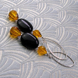 long statement earrings handmade black orange beads
