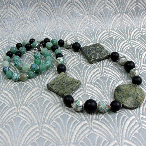 green jade necklace, unique handcrafted necklace, semi-precious green necklace